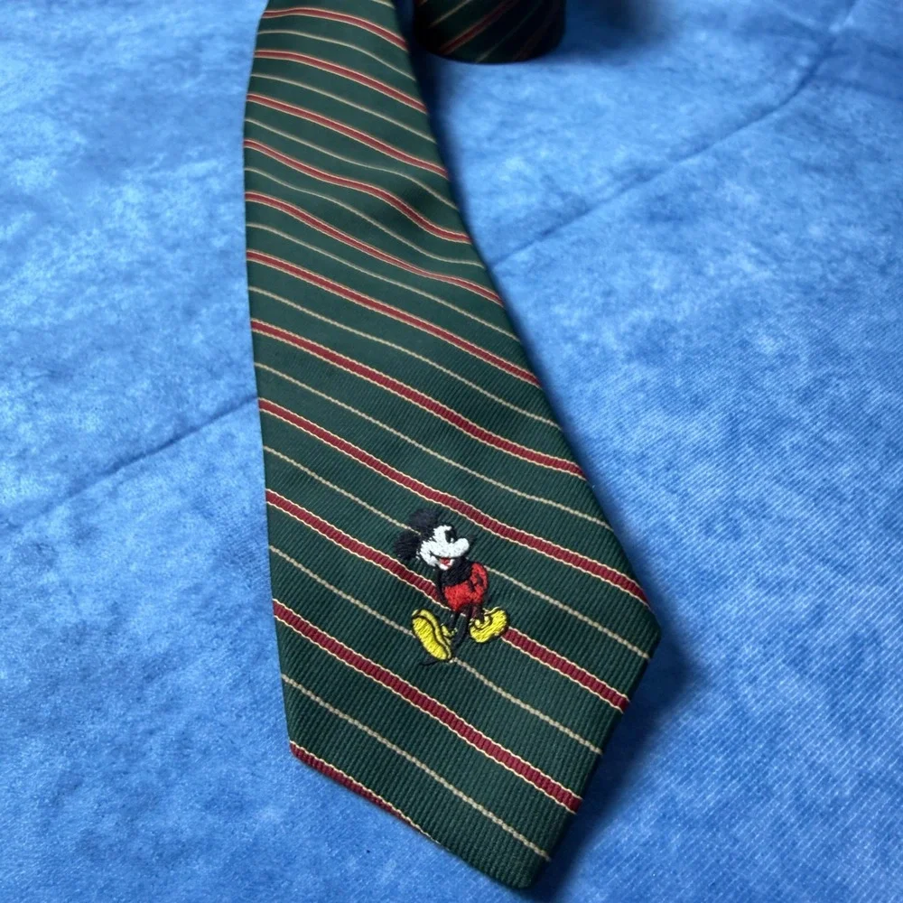 Vintage Mickey Mouse by Cervantes Striped Necktie Green Red Disney Mens Tie